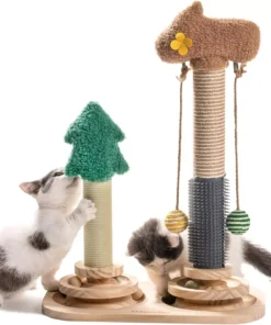 Multi-functional Cat Scratch Post with 3-Tier Track