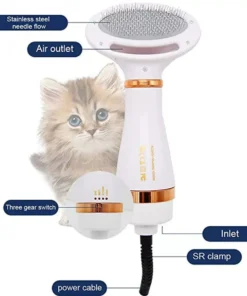 Hair Dryer and Comb Brush Portable Dog Hair Blower Adjustable Temperature Low Noise Pet Grooming Hair Dryer Puppy Fur Blower