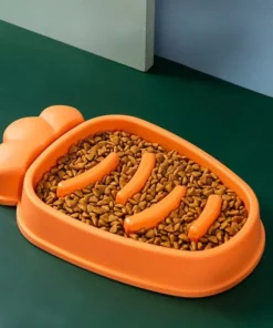 Carrot Design Anti-Choke Slow Feeder Bowl for Cats and Dogs