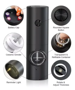 Electric Salt & Pepper Grinder Set with LED & Adjustable Coarseness