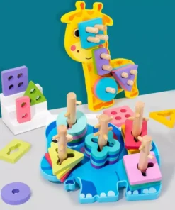 Wooden Animal Shape Puzzle & Stacking Toy for Kids’ Development