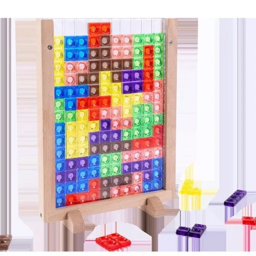 Kids’ 3D Beech Wood Tetris Puzzle Blocks