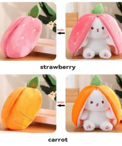 Charming Strawberry Carrot Rabbit Plush Toy – Transformable Fruit to Bunny Stuffed Doll