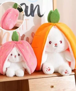 Charming Strawberry Carrot Rabbit Plush Toy – Transformable Fruit to Bunny Stuffed Doll
