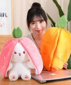 Charming Strawberry Carrot Rabbit Plush Toy – Transformable Fruit to Bunny Stuffed Doll