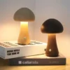 Charming Touch-Control LED Mushroom Night Light – Wooden Bedside Lamp with USB Charging