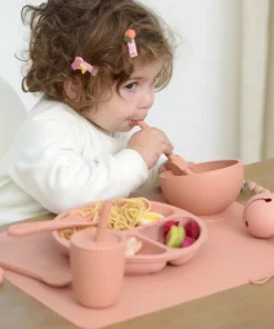 Safe & Stylish Baby Silicone Tableware Set: Dinner Plate, Bowl, Fork & Spoon
