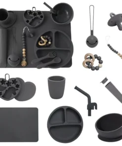 Safe & Stylish Baby Silicone Tableware Set: Dinner Plate, Bowl, Fork & Spoon