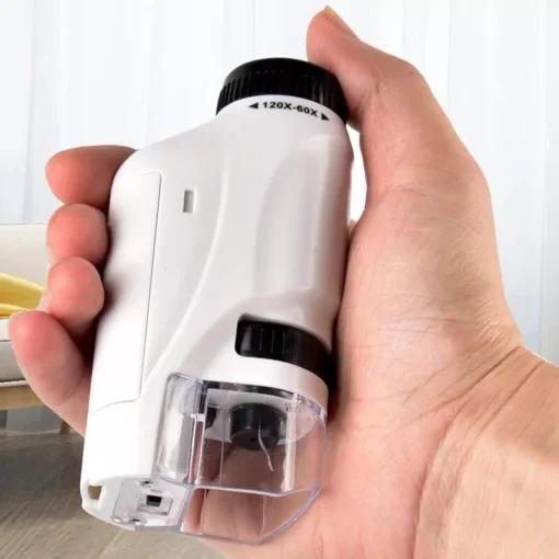 Compact LED Handheld Microscope 60X-120X – Portable Science Kit for Kids
