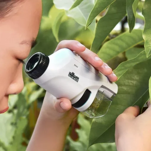 Compact LED Handheld Microscope 60X-120X – Portable Science Kit for Kids