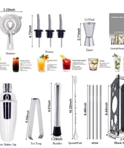 Boston Cocktail Shaker Set: Complete Bartender Tool Kit with Acrylic Stand
