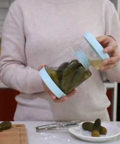 2-in-1 Glass Kimchi and Pickle Storage Jar with Strainer