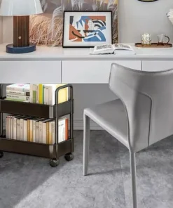 Compact 2-Tier Mobile Bookshelf Cart with Wheels