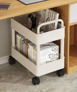 Compact 2-Tier Mobile Bookshelf Cart with Wheels
