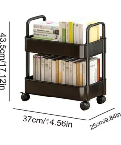 Compact 2-Tier Mobile Bookshelf Cart with Wheels