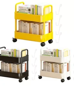 Compact 2-Tier Mobile Bookshelf Cart with Wheels