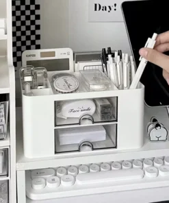 Compact Multifunctional Desk Organizer with Dual Drawers