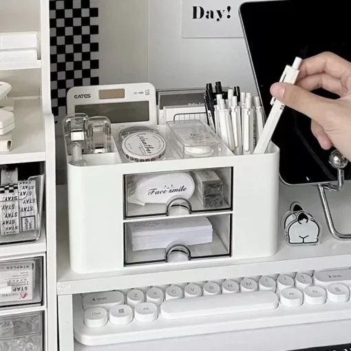 Compact Multifunctional Desk Organizer with Dual Drawers