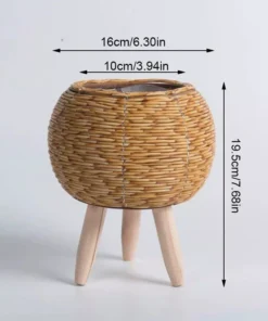 Elegant Nordic-Style Woven Plant Stand with Wooden Legs