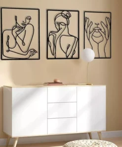 Minimalist Abstract Woman Metal Wall Art 3-Piece Black Silhouette Decor Set