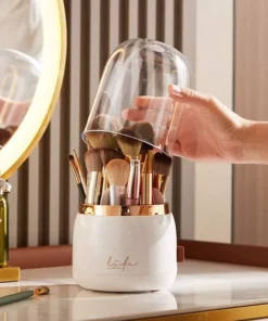 360° Rotating Cosmetic Brush Holder – Portable & Clear Makeup Organizer