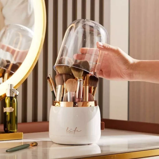 360° Rotating Cosmetic Brush Holder – Portable & Clear Makeup Organizer