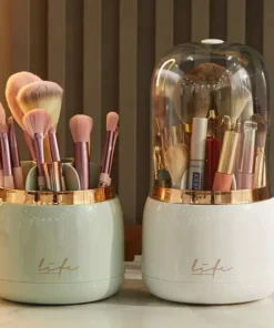 360° Rotating Cosmetic Brush Holder – Portable & Clear Makeup Organizer