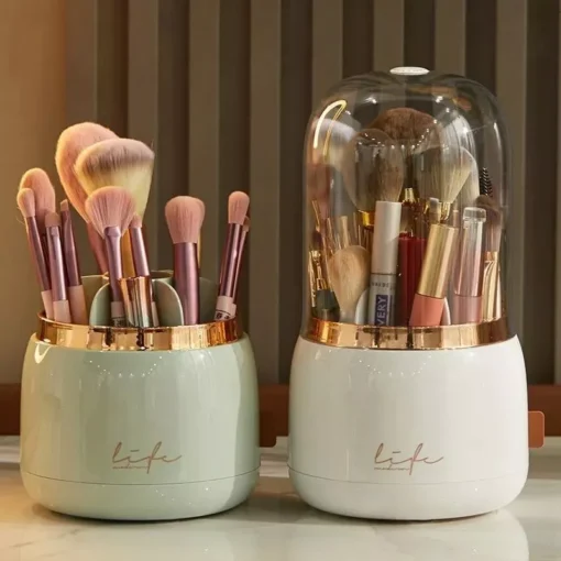 360° Rotating Cosmetic Brush Holder – Portable & Clear Makeup Organizer