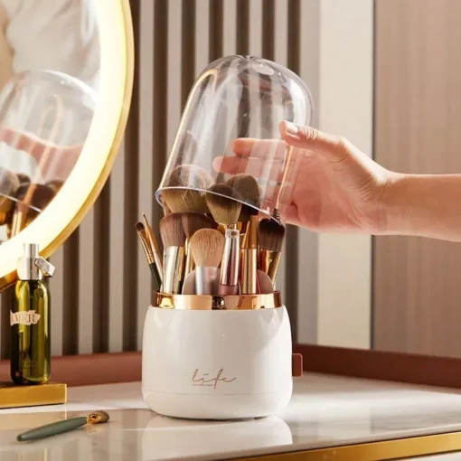 360° Rotating Cosmetic Brush Holder – Portable & Clear Makeup Organizer