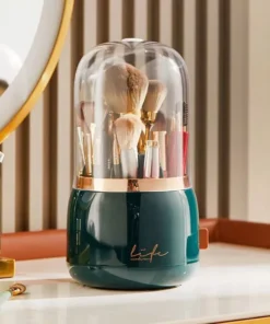 360° Rotating Cosmetic Brush Holder – Portable & Clear Makeup Organizer