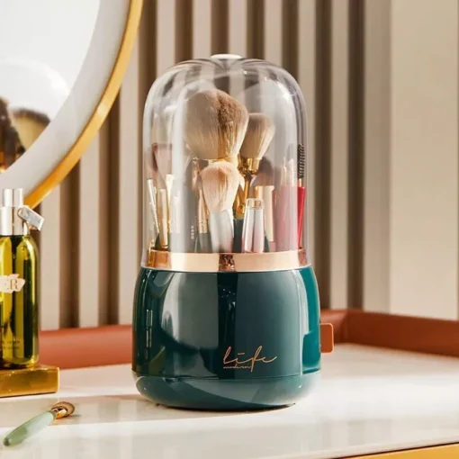 360° Rotating Cosmetic Brush Holder – Portable & Clear Makeup Organizer
