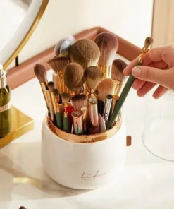 360° Rotating Cosmetic Brush Holder – Portable & Clear Makeup Organizer