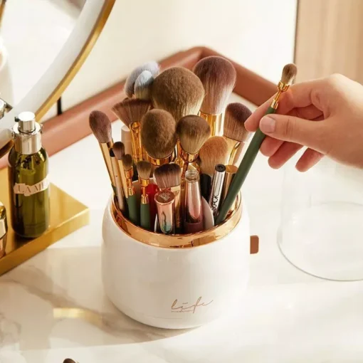 360° Rotating Cosmetic Brush Holder – Portable & Clear Makeup Organizer