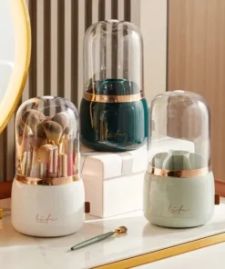 360° Rotating Cosmetic Brush Holder – Portable & Clear Makeup Organizer