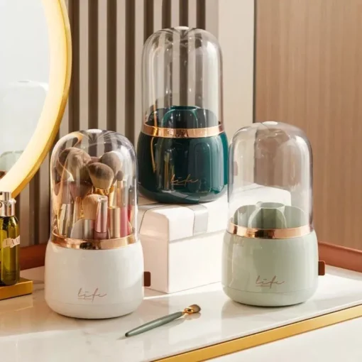 360° Rotating Cosmetic Brush Holder – Portable & Clear Makeup Organizer