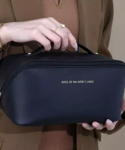 Elegant Leather Travel Cosmetic Bag – Zippered Make-Up Organizer for Women