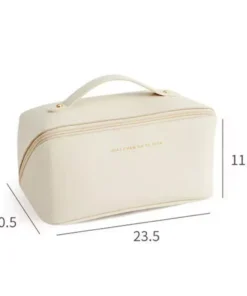 Elegant Leather Travel Cosmetic Bag – Zippered Make-Up Organizer for Women