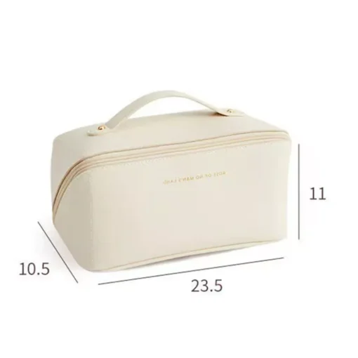 Elegant Leather Travel Cosmetic Bag – Zippered Make-Up Organizer for Women