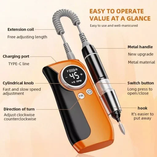 High-Speed 45000RPM Rechargeable Nail Drill Kit – Professional Cordless Manicure Set