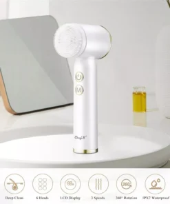 6-in-1 Ultrasonic Facial Cleanser: Electric Auto-Rotating & Waterproof Brush for Deep Pore Cleaning