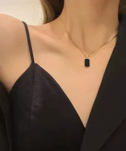 Geometric Gold-Color Square Pendant Necklace