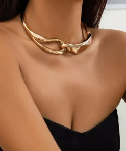 Gold Chunky Metal Buckle Choker Necklace