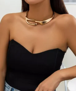 Gold Chunky Metal Buckle Choker Necklace