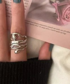 Irregular Hollow Silver Color Wide Ring