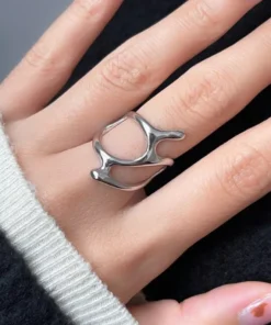 Irregular Hollow Silver Color Wide Ring