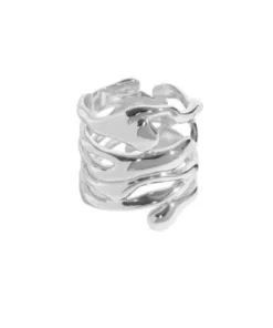 Irregular Hollow Silver Color Wide Ring