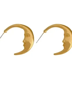 Gold-Tone Vintage Moon Stud Earrings