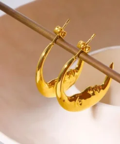 Gold-Tone Vintage Moon Stud Earrings