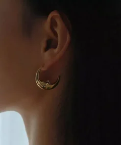 Gold-Tone Vintage Moon Stud Earrings