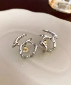 Liquid Metal Silver Irregular Stud Earrings